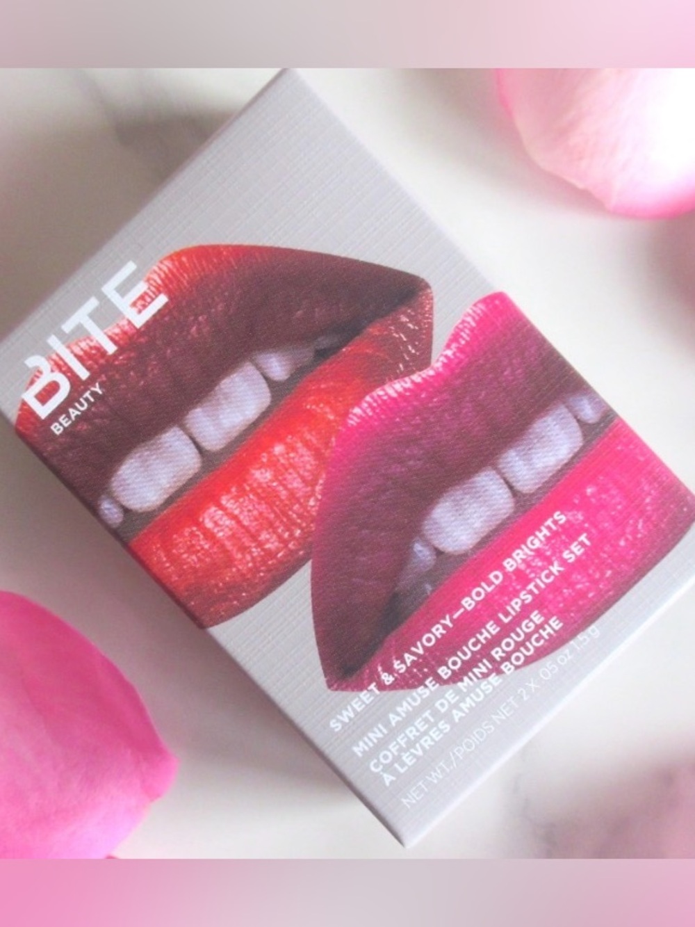 Bite Beauty Sweet & Savory Mini Lipstick Set colors Maple (red) and Radish (pink